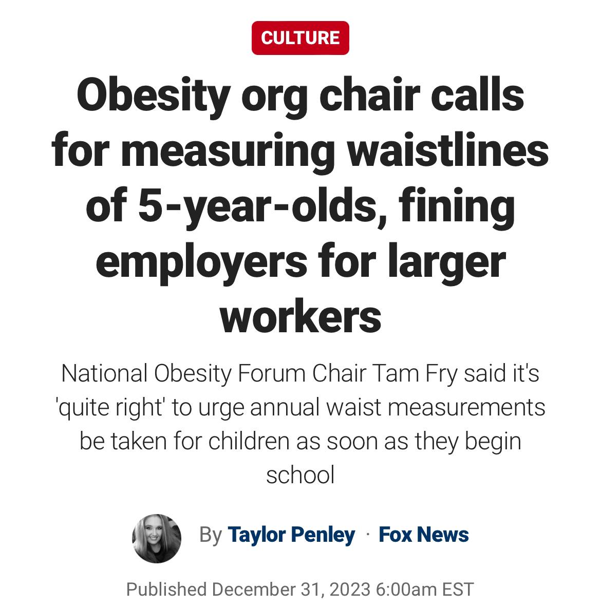 Obesity org chair calls for measuring waistlines of 5-year-olds, fining  employers for larger workers
